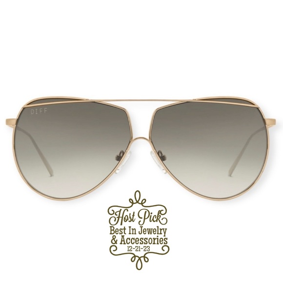 DIFF Maeve Sunglasses Oversized Aviators Gold Frame Green Taupe Gradient Lenses - Picture 1 of 10